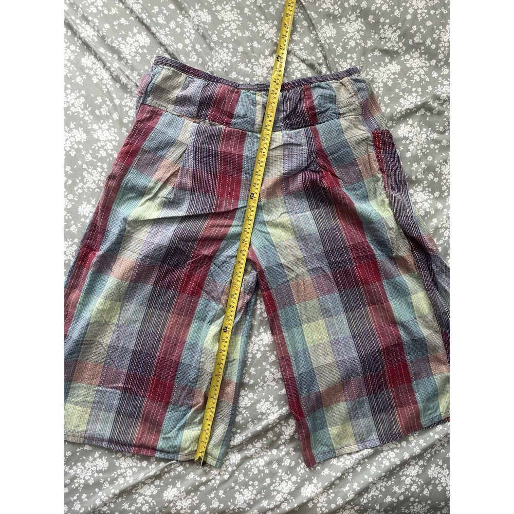 Free People Telluride Madras Plaid Wide Leg Cropped Pants XL 34x20 Rainbow Boho - Picture 2 of 5
